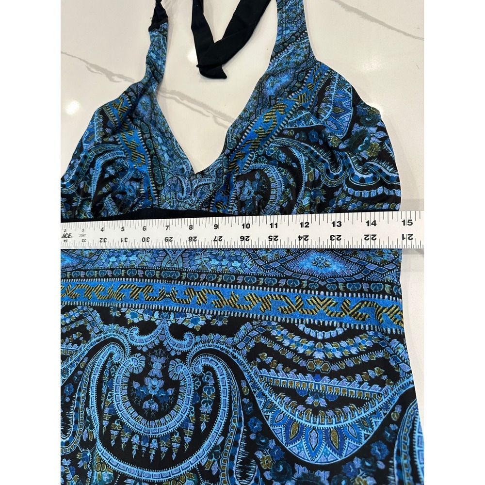 Athleta Tankini Swimsuit Two Piece Set 36 D/DD Large Blue Paisley Halter Mandala - Picture 15 of 16